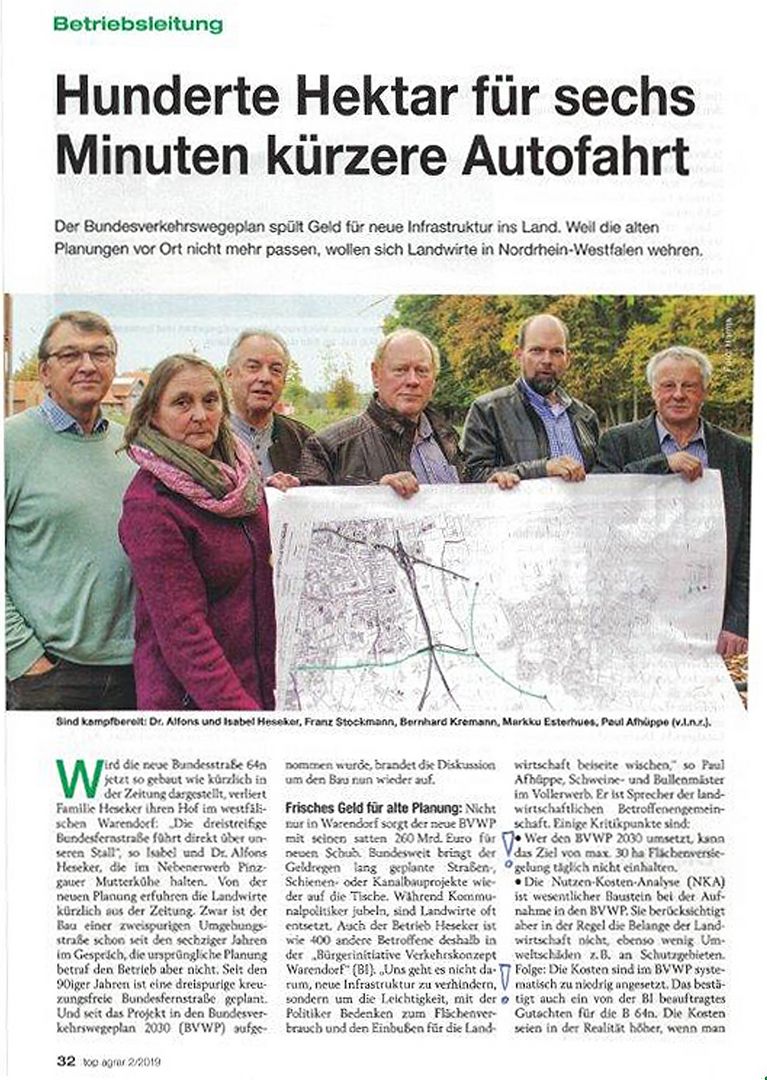 Top Agrar berichtet über Straßenbau gegen Landwirte in Warendorf