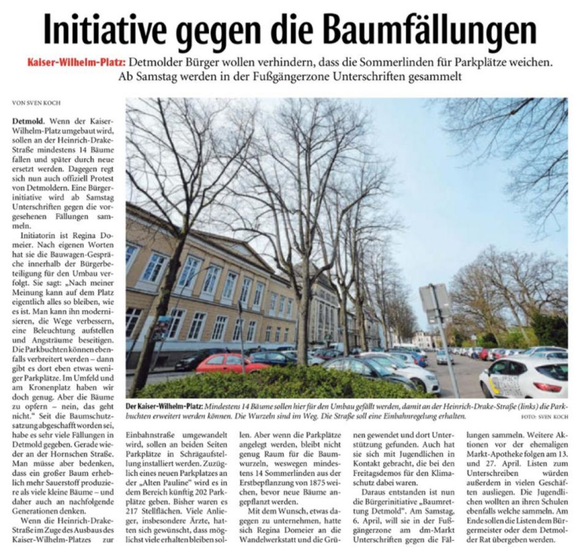 Initiative gegen Baumfällungen - LZ am 13. April 2019