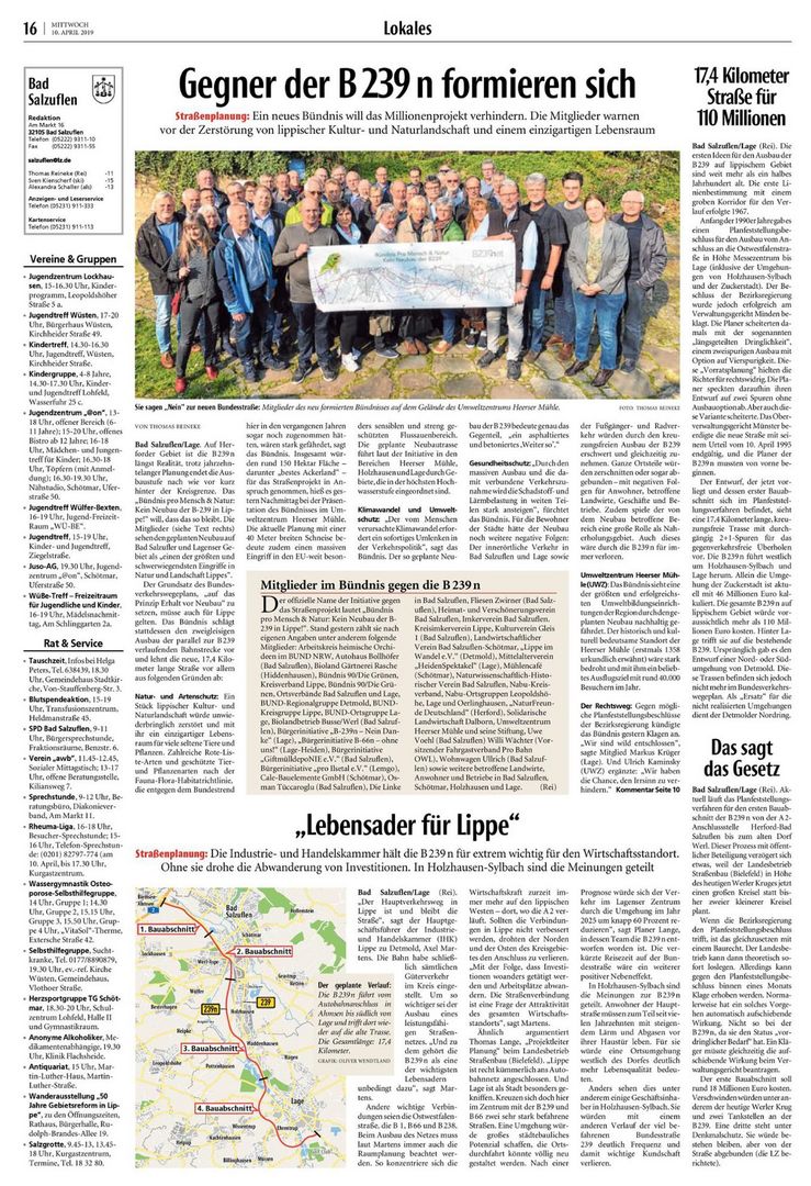 B239n Sonderseite in der Lippischen Landeszeitung