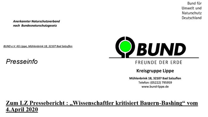 Die BUND Kreisgruppe Lippe übt Kritik an der Meinung des Veterinärs Dr. Matthias Upmann